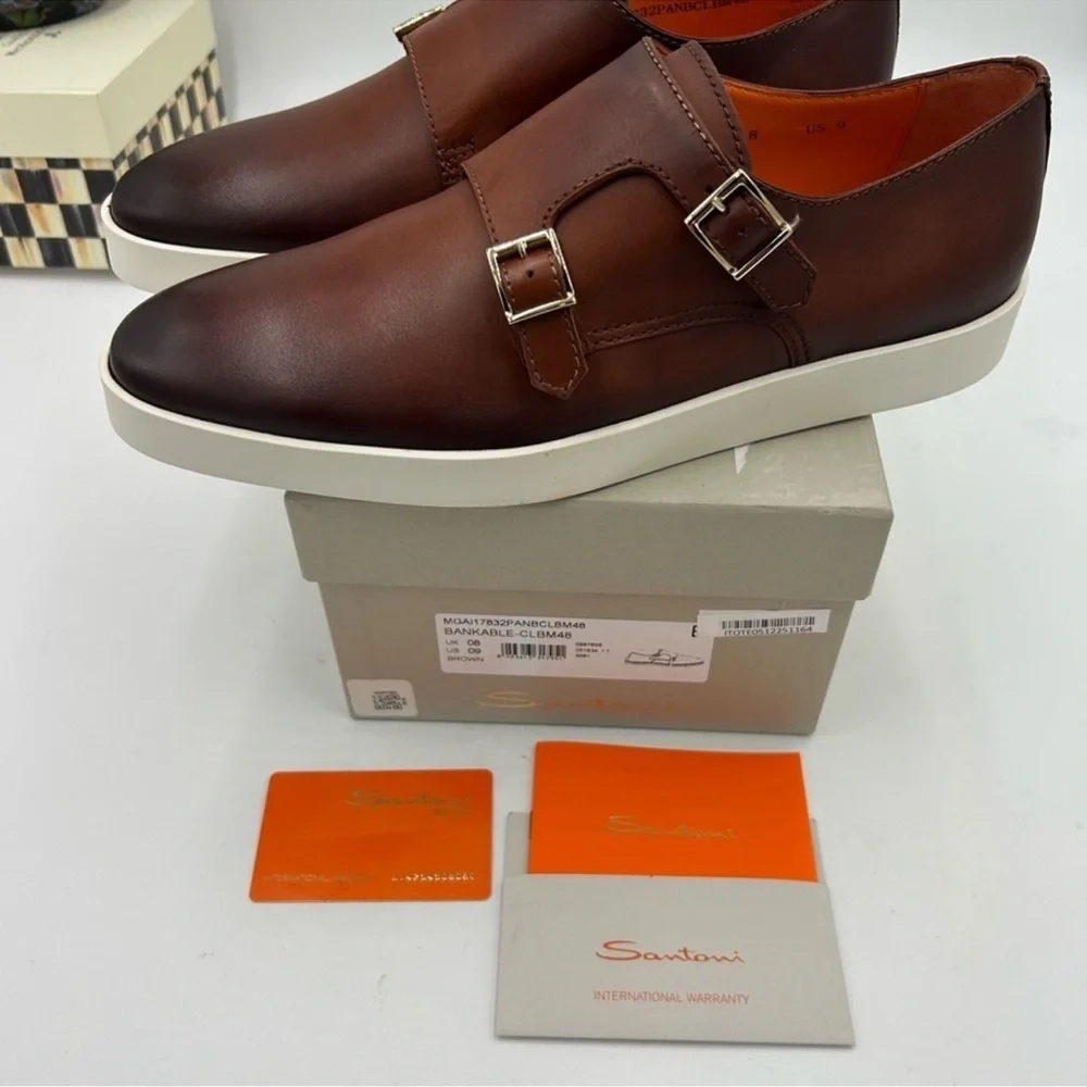 Men’s Santoni bankable double monk strap shoes size 9 US made in Italy